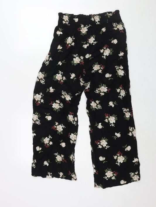 Hollister Womens Black Floral Viscose Trousers Size XS L26 in Regular