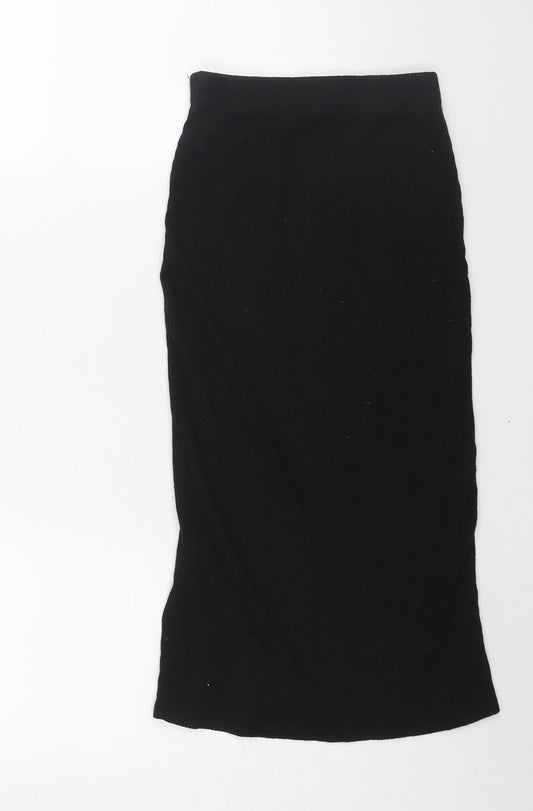 Stradivarius Womens Black Polyester Straight & Pencil Skirt Size XS - Front Slit Ribbed