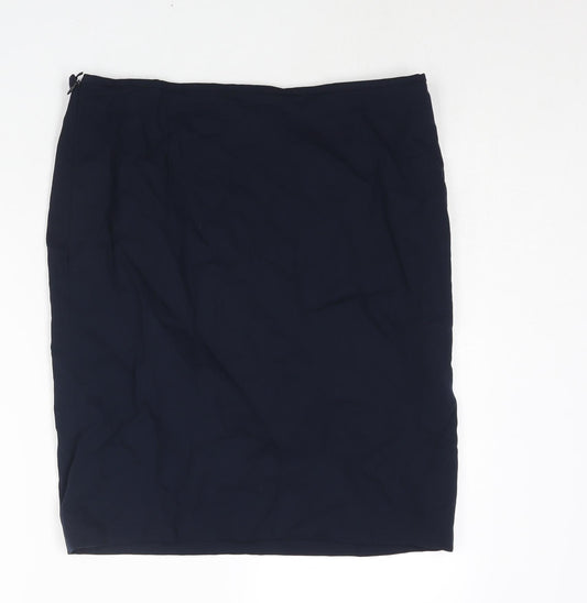 ESCADA Womens Blue Wool Straight & Pencil Skirt Size 14 Zip - Pleat Detail