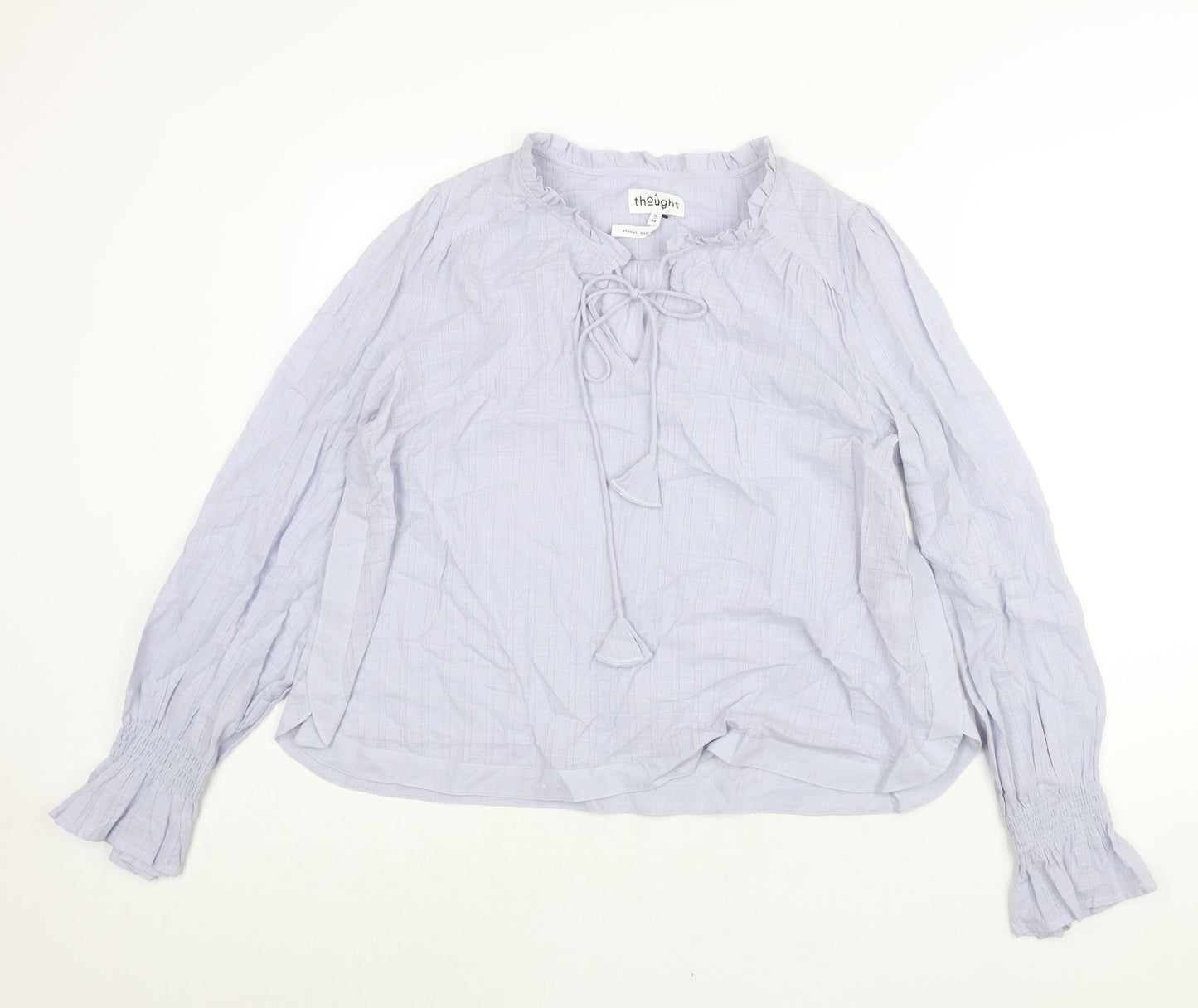 Thought Womens Purple Cotton Basic Blouse Size 16 Round Neck - Keyhole Neck Frill