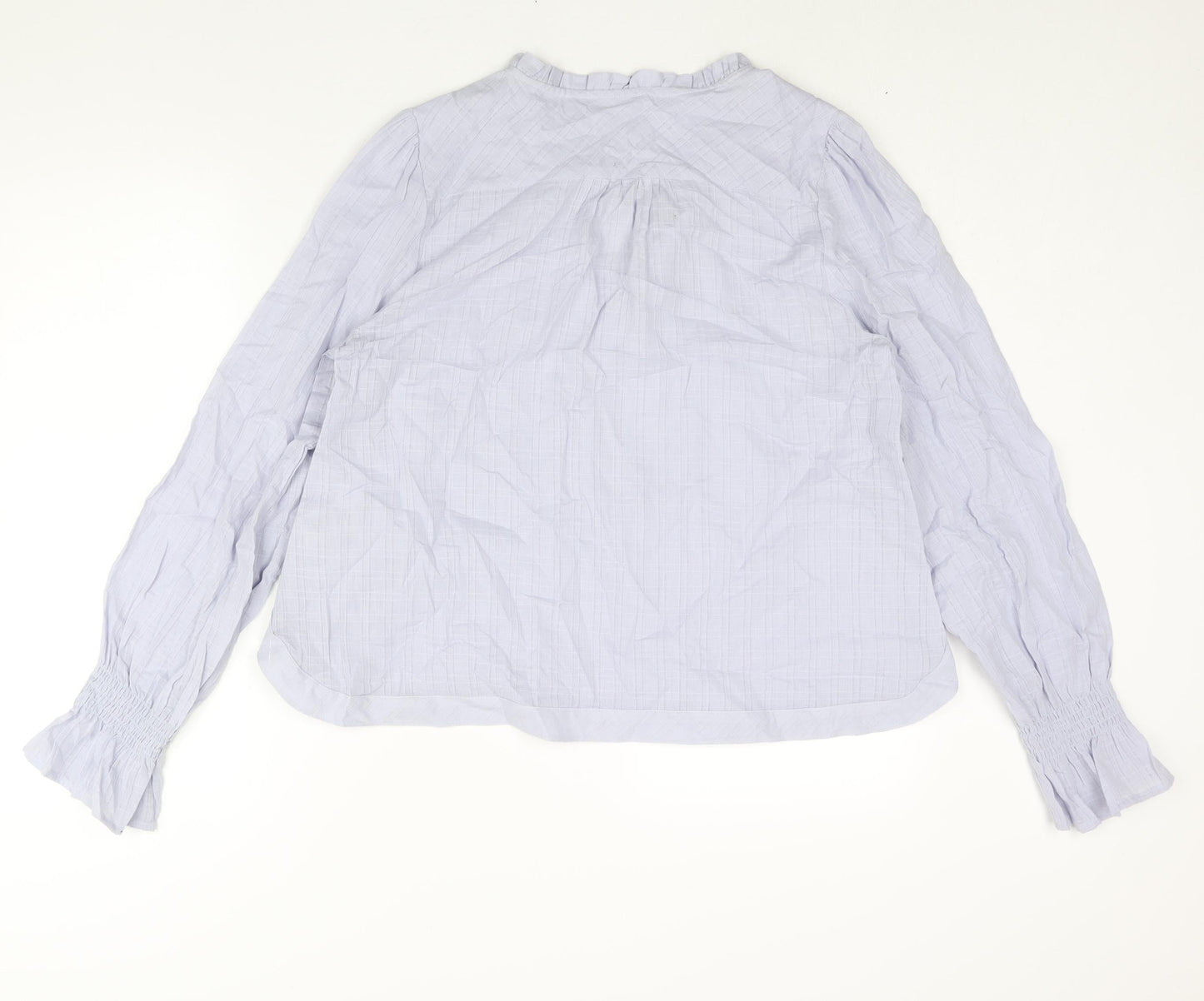 Thought Womens Purple Cotton Basic Blouse Size 16 Round Neck - Keyhole Neck Frill