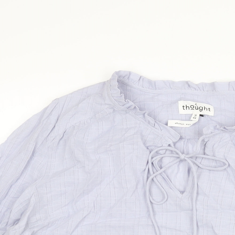 Thought Womens Purple Cotton Basic Blouse Size 16 Round Neck - Keyhole Neck Frill