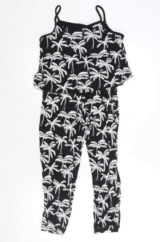 H&M Girls Black Geometric Viscose Jumpsuit One-Piece Size 10-11 Years L19 in Pullover - Palm Tree Print