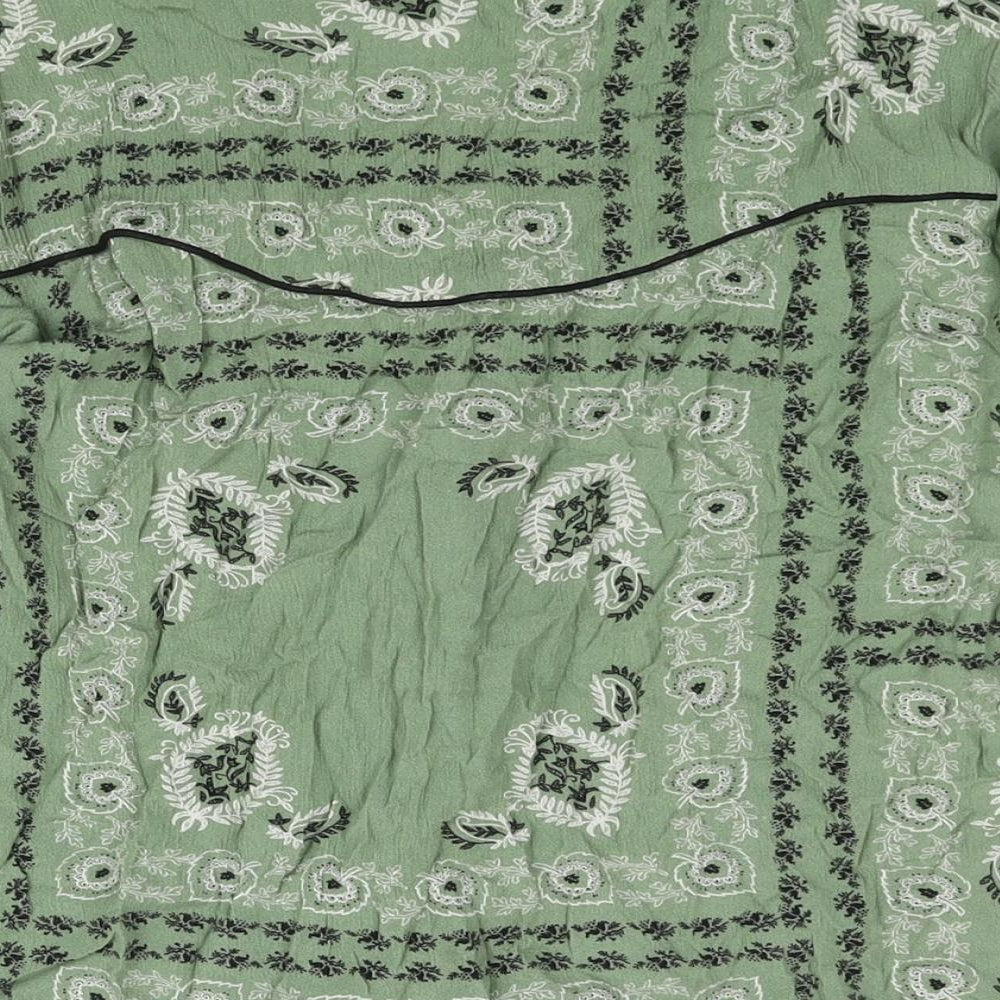 Stradivarius Womens Green Geometric Viscose Basic Button-Up Size L Collared - Piping Detail