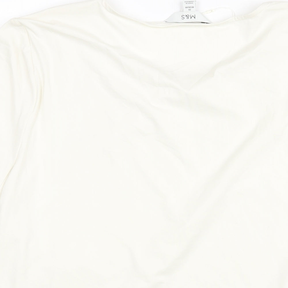 Marks and Spencer Womens Ivory Polyester Basic Blouse Size 20 Round Neck - Rouched