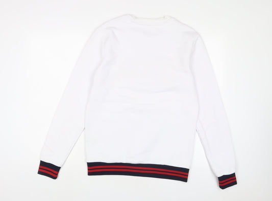 Couture Mens White Cotton Pullover Sweatshirt Size M - Logo, Embroidered