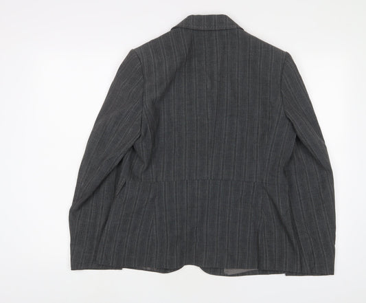 Marks and Spencer Womens Grey Striped Jacket Blazer Size 14 Button