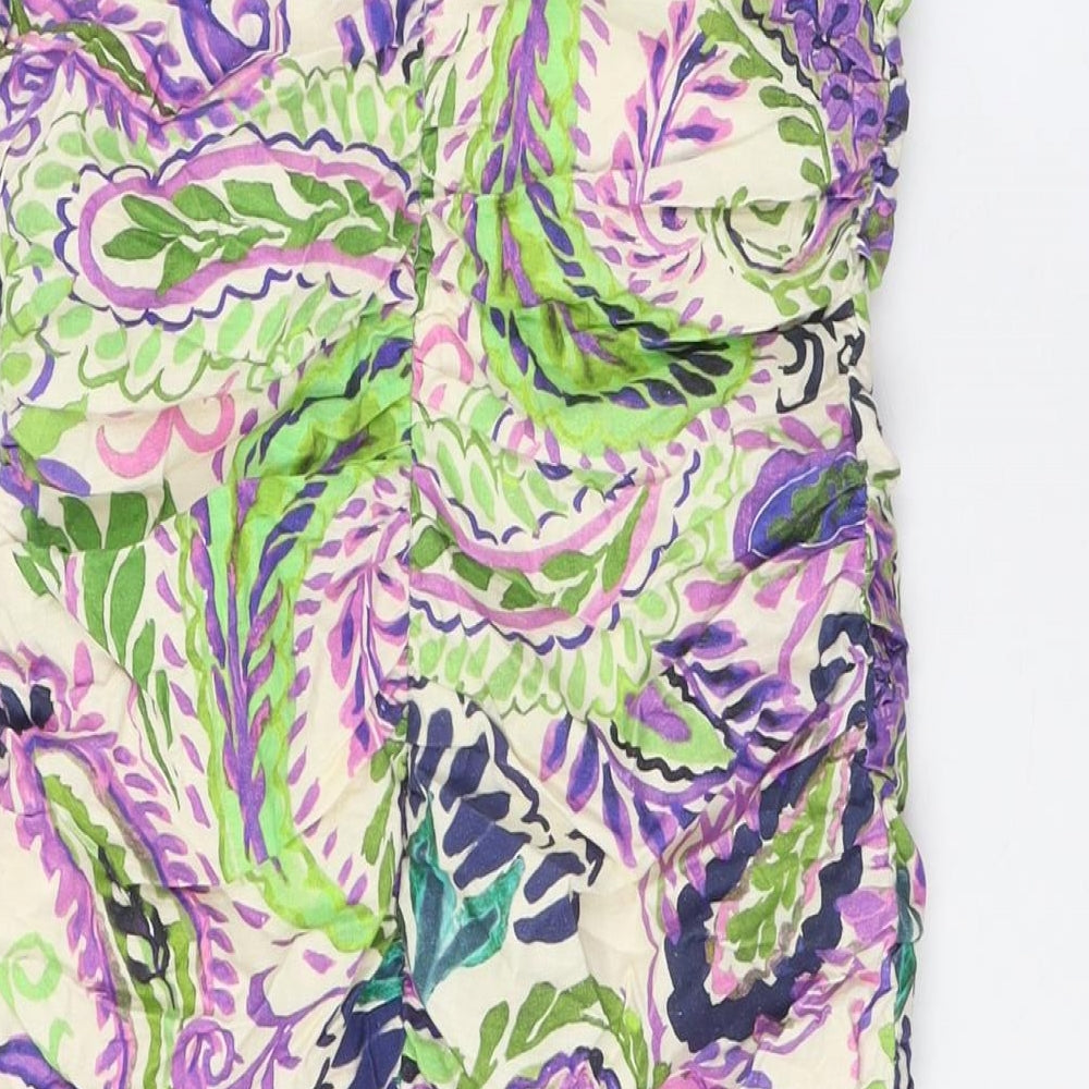 Zara Womens Multicoloured Linen Bodycon Size L Off the Shoulder Zip