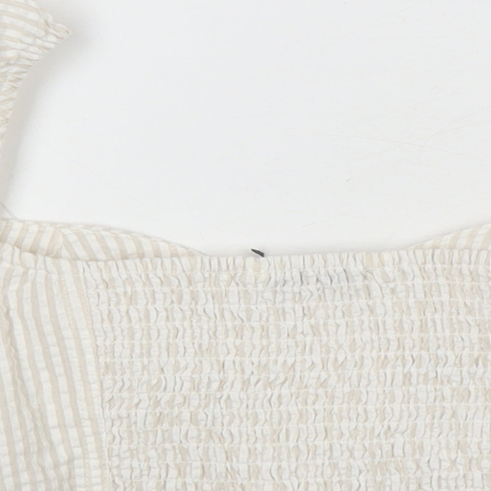 Stradivarius Womens Multicoloured Striped Polyester Cropped Blouse Size L Square Neck