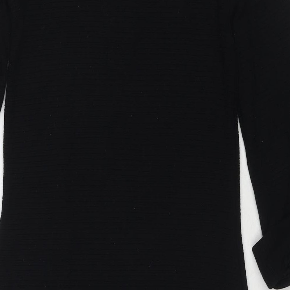 Brand and care label for French Connection women’s black viscose a-line, size UK 8, round neck zip