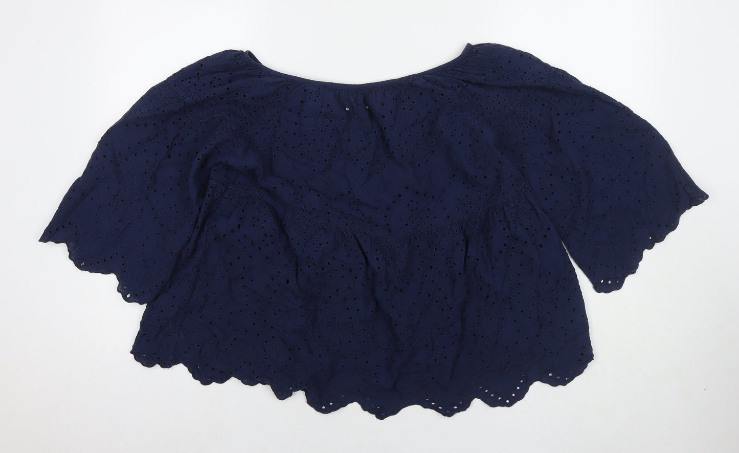 Linette & Tonka Womens Blue Cotton Basic Blouse Size 10 Round Neck - Embraided Detail