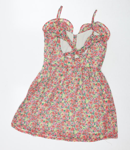 Made in U.K. Womens Multicoloured Floral Polyester A-Line Size 10 Sweetheart Button