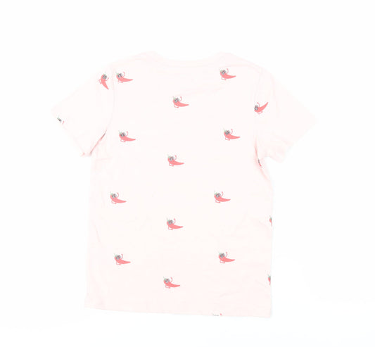 Marks and Spencer Girls Pink Geometric Cotton Pullover T-Shirt Size 8-9 Years Crew Neck Pullover - Chilli Peppers Print