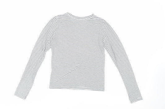 Hollister Womens White Striped Cotton Basic T-Shirt Size S Crew Neck