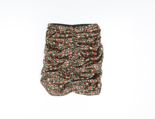 Zara Womens Black Floral Polyester Mini Skirt Size S Zip