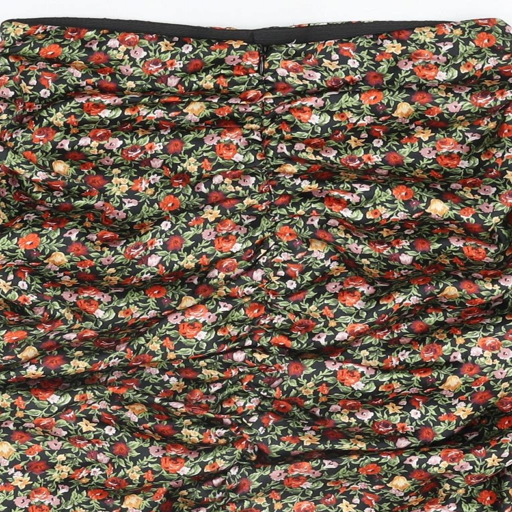 Zara Womens Black Floral Polyester Mini Skirt Size S Zip
