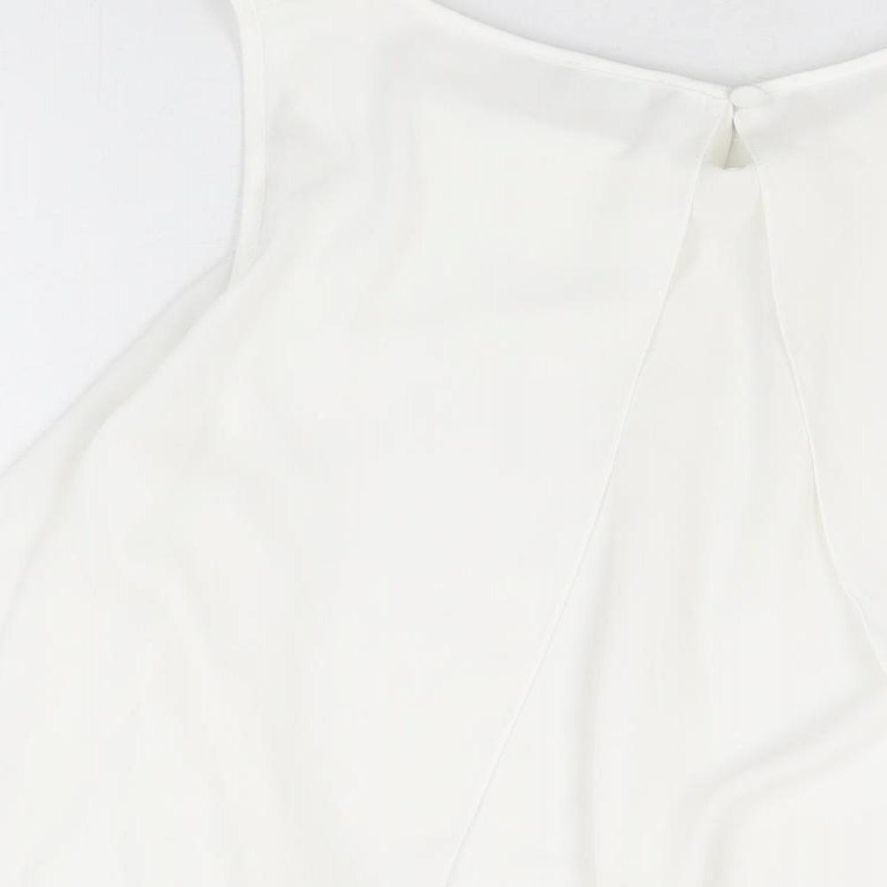 M&Co Womens White Polyester Basic Blouse Size 14 Round Neck