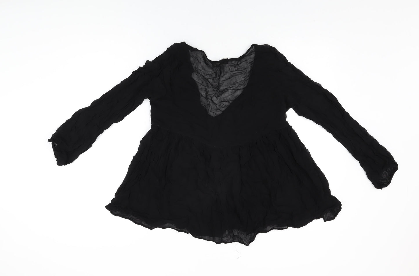 Pull&Bear Womens Black Polyester Basic Blouse Size M V-Neck