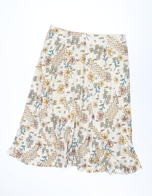 Stephen Y Womens Ivory Floral Acetate Flare Skirt Size 3XL Zip