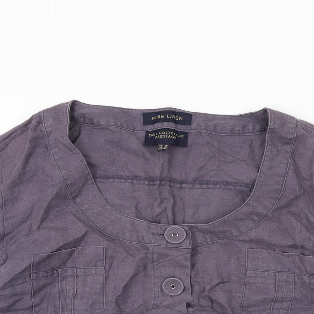 Paul Costelloe Womens Purple Linen Basic Button-Up Size 16 Scoop Neck