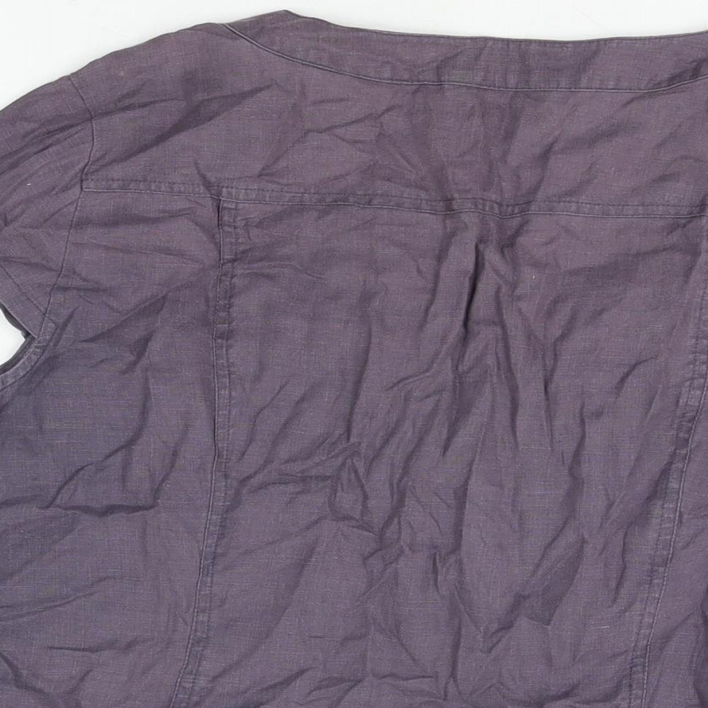 Paul Costelloe Womens Purple Linen Basic Button-Up Size 16 Scoop Neck