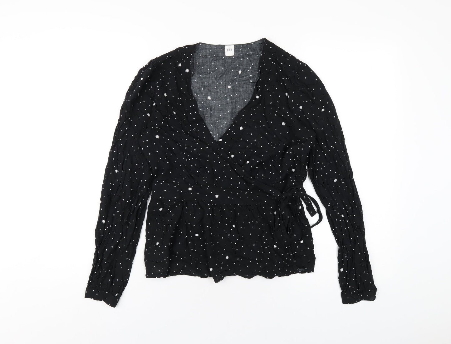 Gap Womens Black Geometric Viscose Wrap Blouse Size S V-Neck