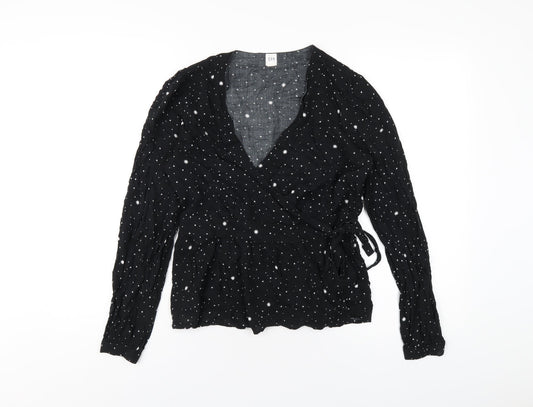 Gap Womens Black Geometric Viscose Wrap Blouse Size S V-Neck