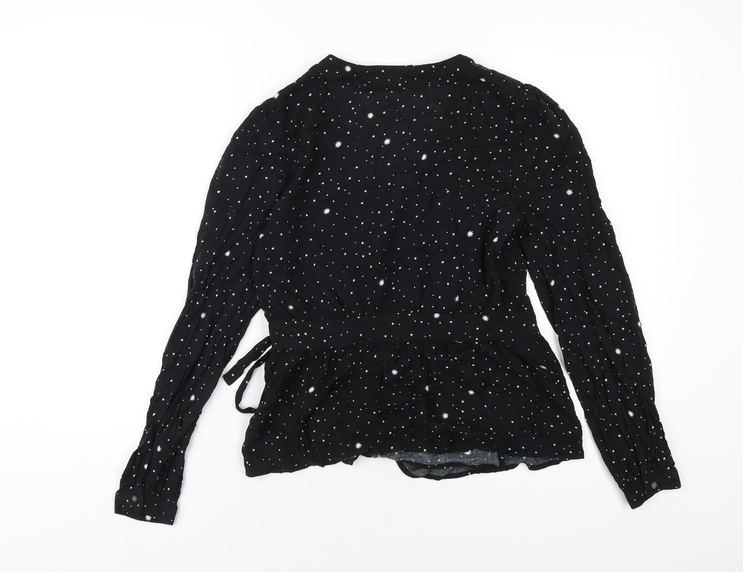 Gap Womens Black Geometric Viscose Wrap Blouse Size S V-Neck