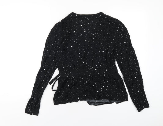 Gap Womens Black Geometric Viscose Wrap Blouse Size S V-Neck