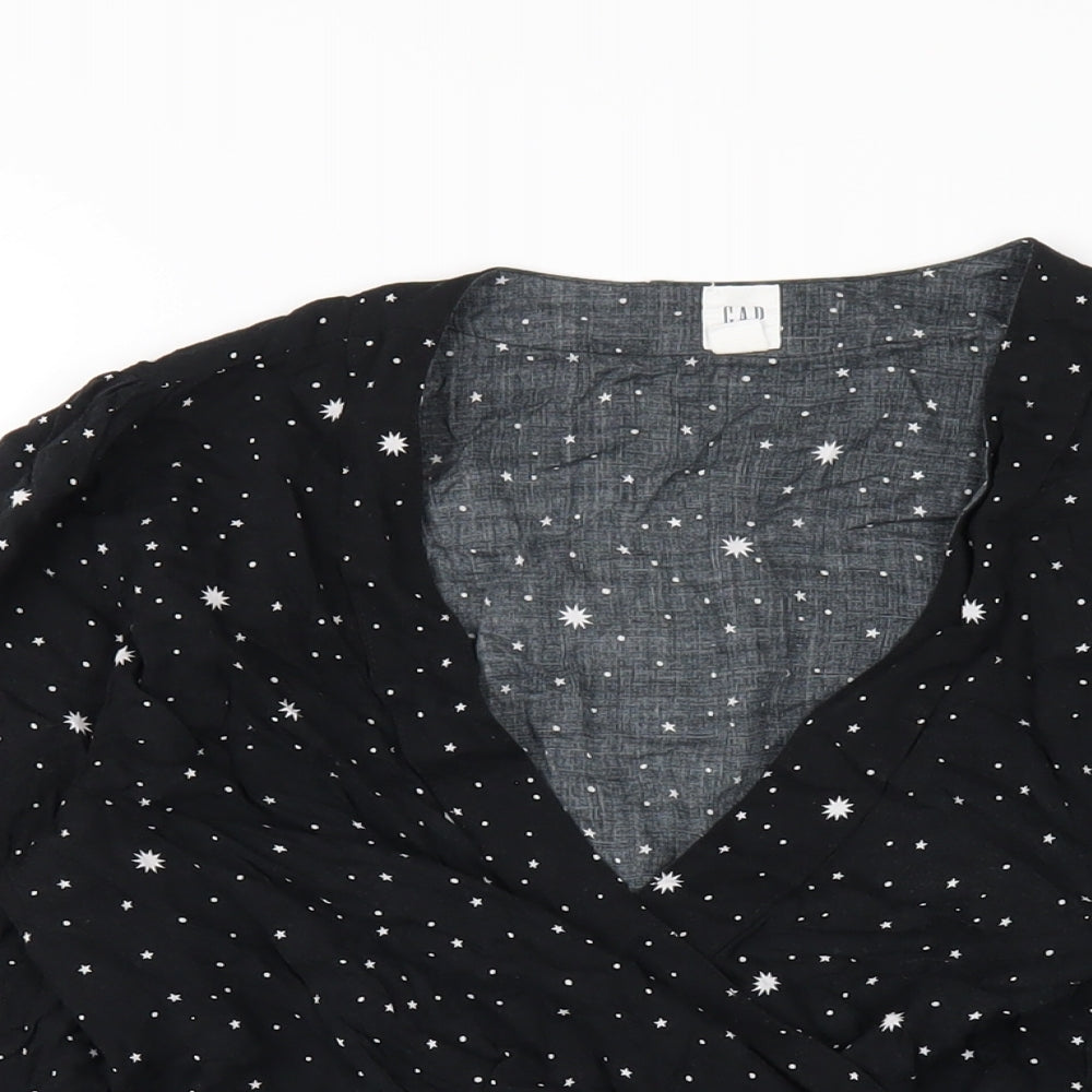Gap Womens Black Geometric Viscose Wrap Blouse Size S V-Neck