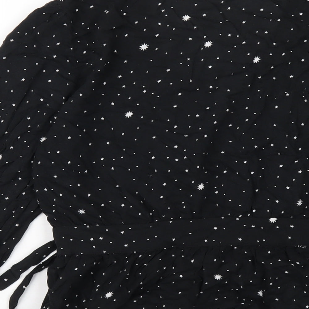 Gap Womens Black Geometric Viscose Wrap Blouse Size S V-Neck