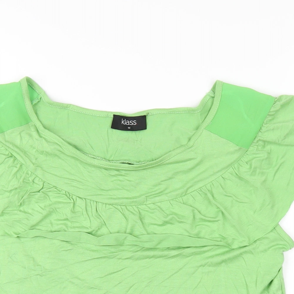 Klass Womens Green Viscose Basic T-Shirt Size M Round Neck