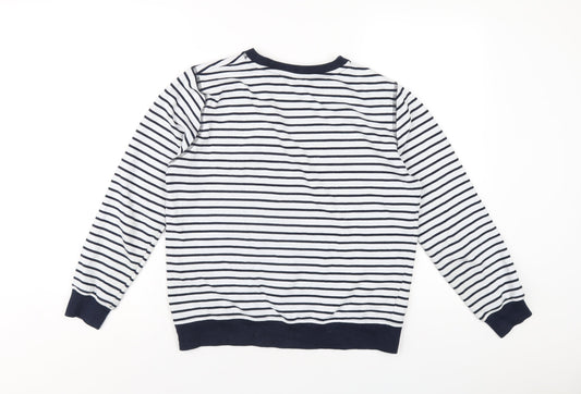 M&Co Womens Blue Striped Polyester Pullover Sweatshirt Size 8 Pullover