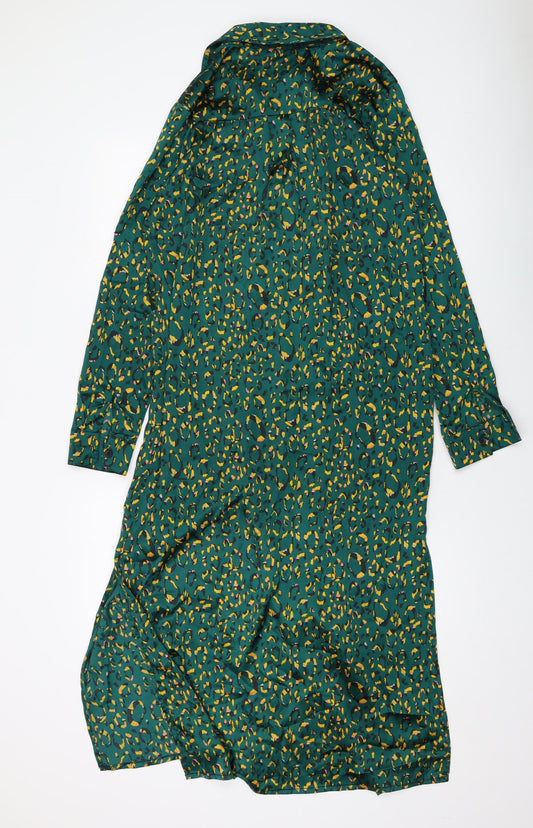 I SAW IT FIRST Womens Blue Animal Print Polyester Shirt Dress Size 10 Collared Button