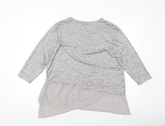 Anna Rose Womens Grey Floral Polyester Basic Blouse Size L Round Neck