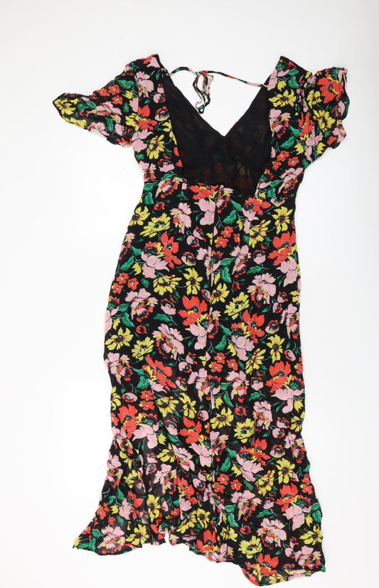 Topsho[p Womens Multicoloured Floral Polyester A-Line Size 14 V-Neck Zip