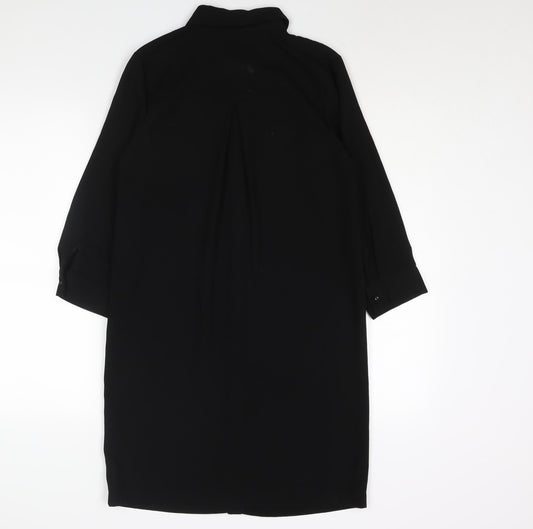 Warehouse Womens Black Polyester Shirt Dress Size 8 Collared Button - Lace Detail