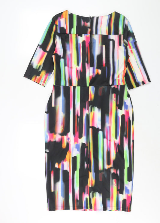 JD Williams Womens Multicoloured Geometric Polyester Pencil Dress Size 10 Round Neck Zip