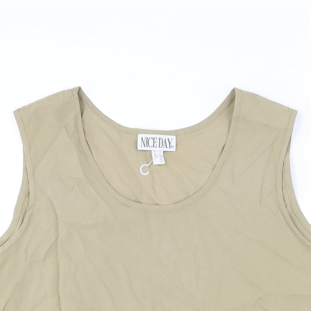 Nice Day Womens Green Polyester Camisole Blouse Size 14 Round Neck