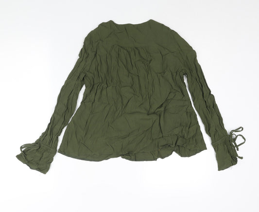 ASOS Womens Green Viscose Basic Blouse Size 8 V-Neck - Peplum Tie Cuff