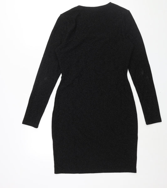 H&M Womens Black Polyester Bodycon Size M Square Neck Pullover - Glitter