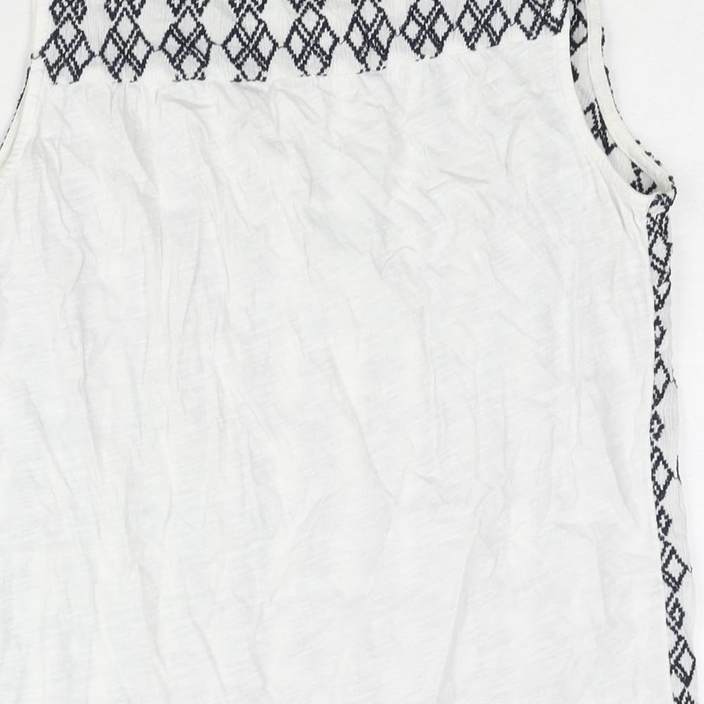 NEXT Womens White Cotton Camisole Blouse Size 12 Scoop Neck - Geometric Embroidery