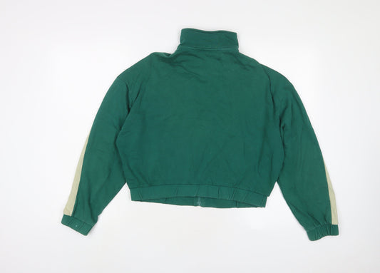 Zara Womens Green Striped Cotton Full Zip Sweatshirt Size M Zip