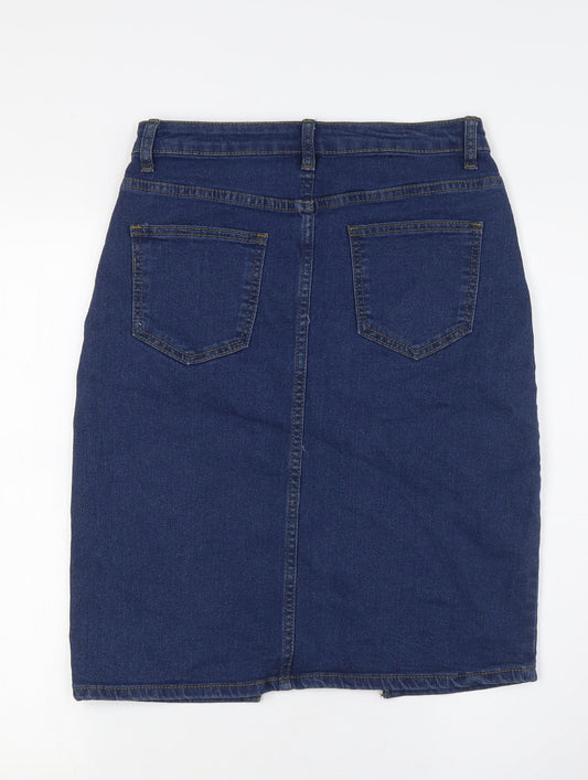 Boohoo Womens Blue Cotton Straight & Pencil Skirt Size 10 Zip