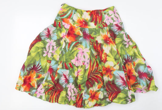Zara Womens Multicoloured Floral Cotton A-Line Skirt Size S Zip