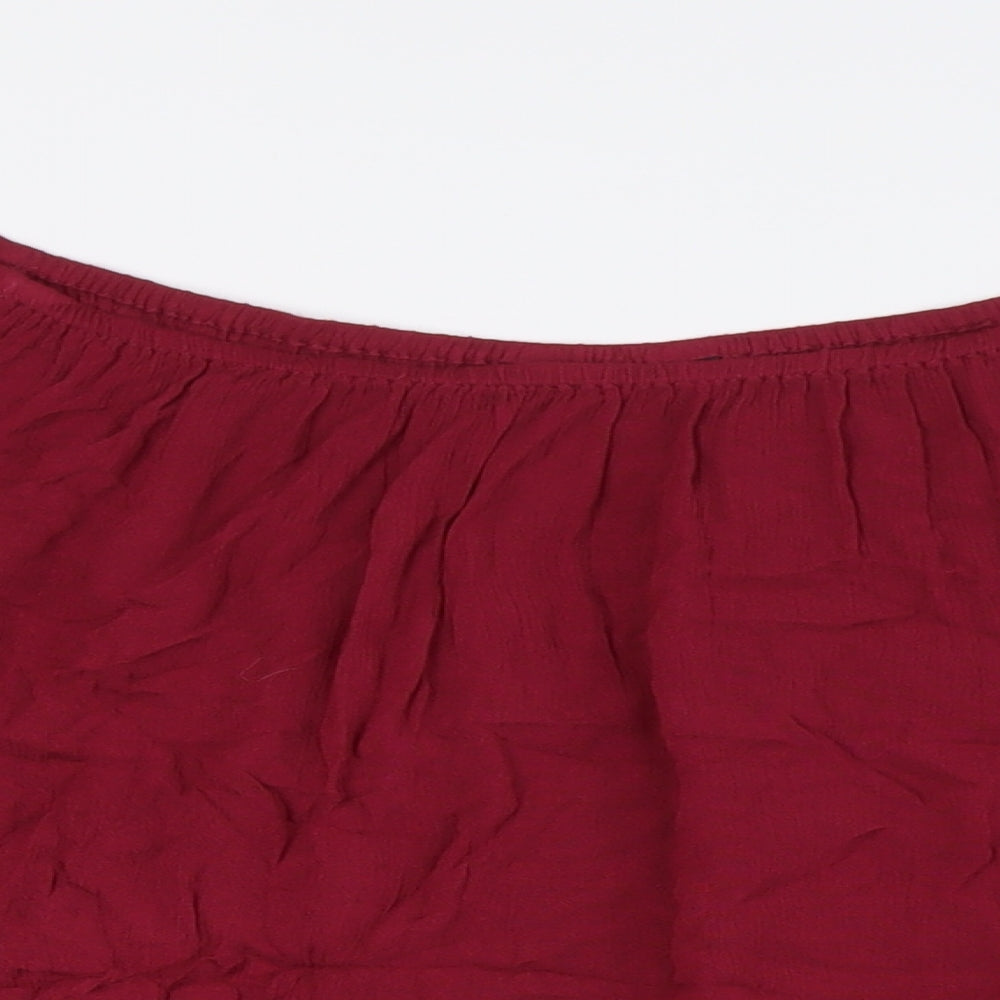 Jane Norman Womens Red Viscose Basic Button-Up Size 12 Off the Shoulder
