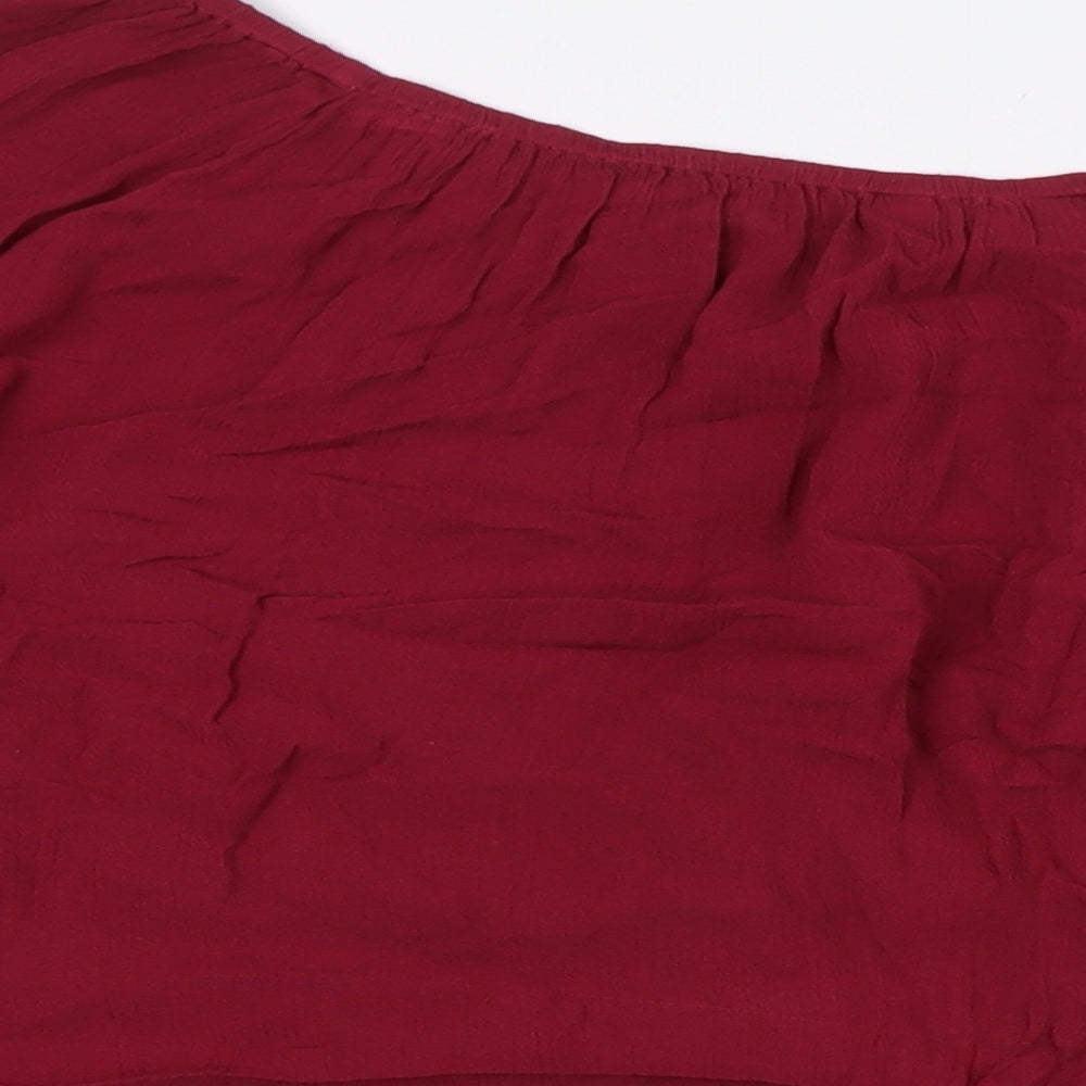 Jane Norman Womens Red Viscose Basic Button-Up Size 12 Off the Shoulder