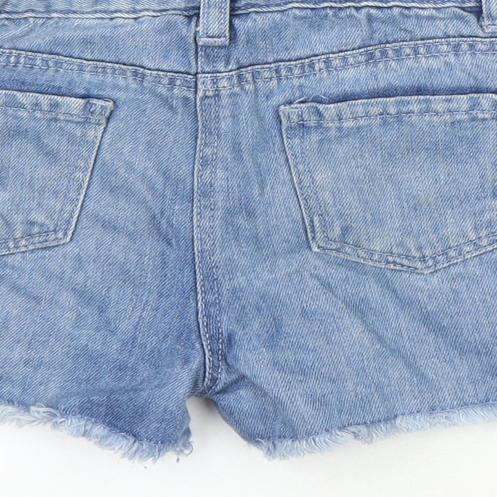 Brand and care label for I love girlswear girls’ blue 100% cotton hot pants shorts, size 6, years regular - sequin detail