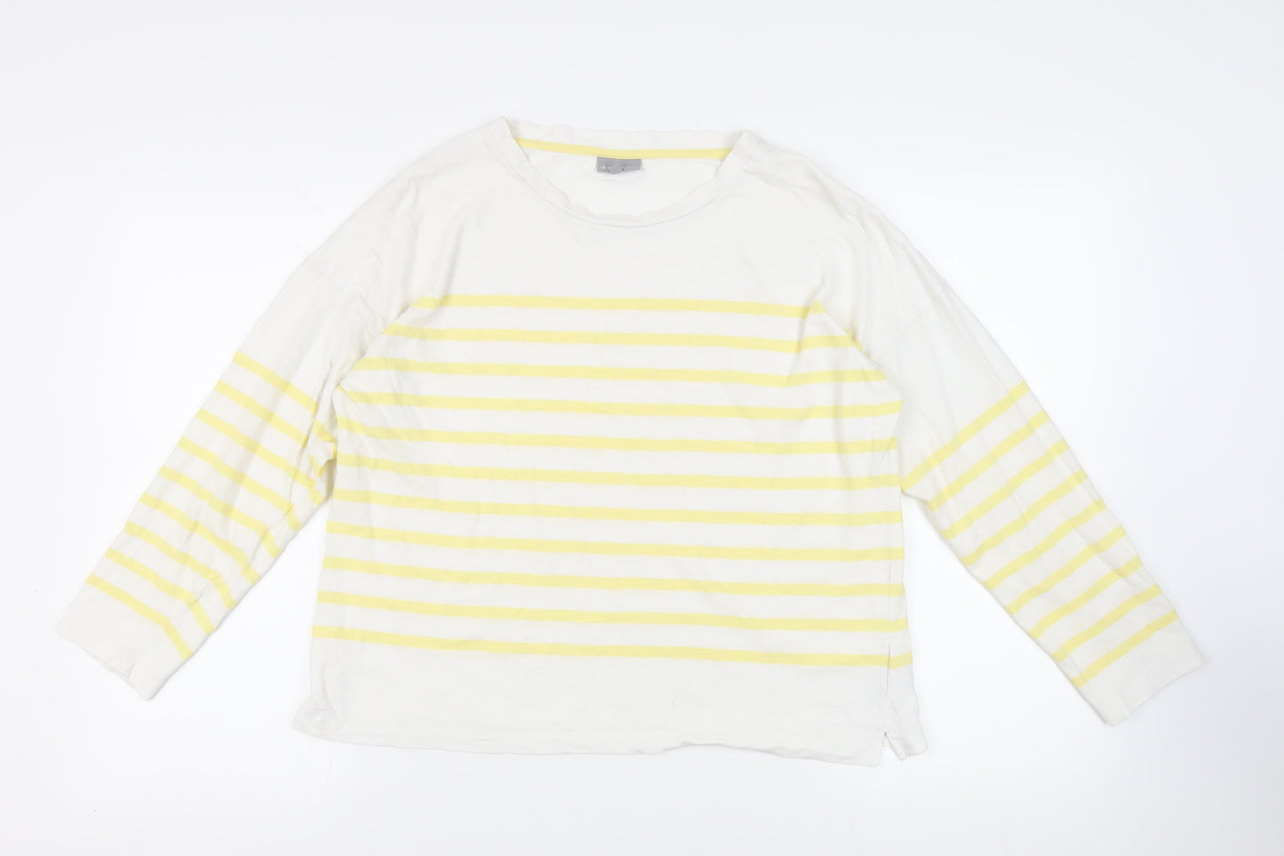 Oliver Bonas Womens White Striped Cotton Basic T-Shirt Size 14 Round Neck