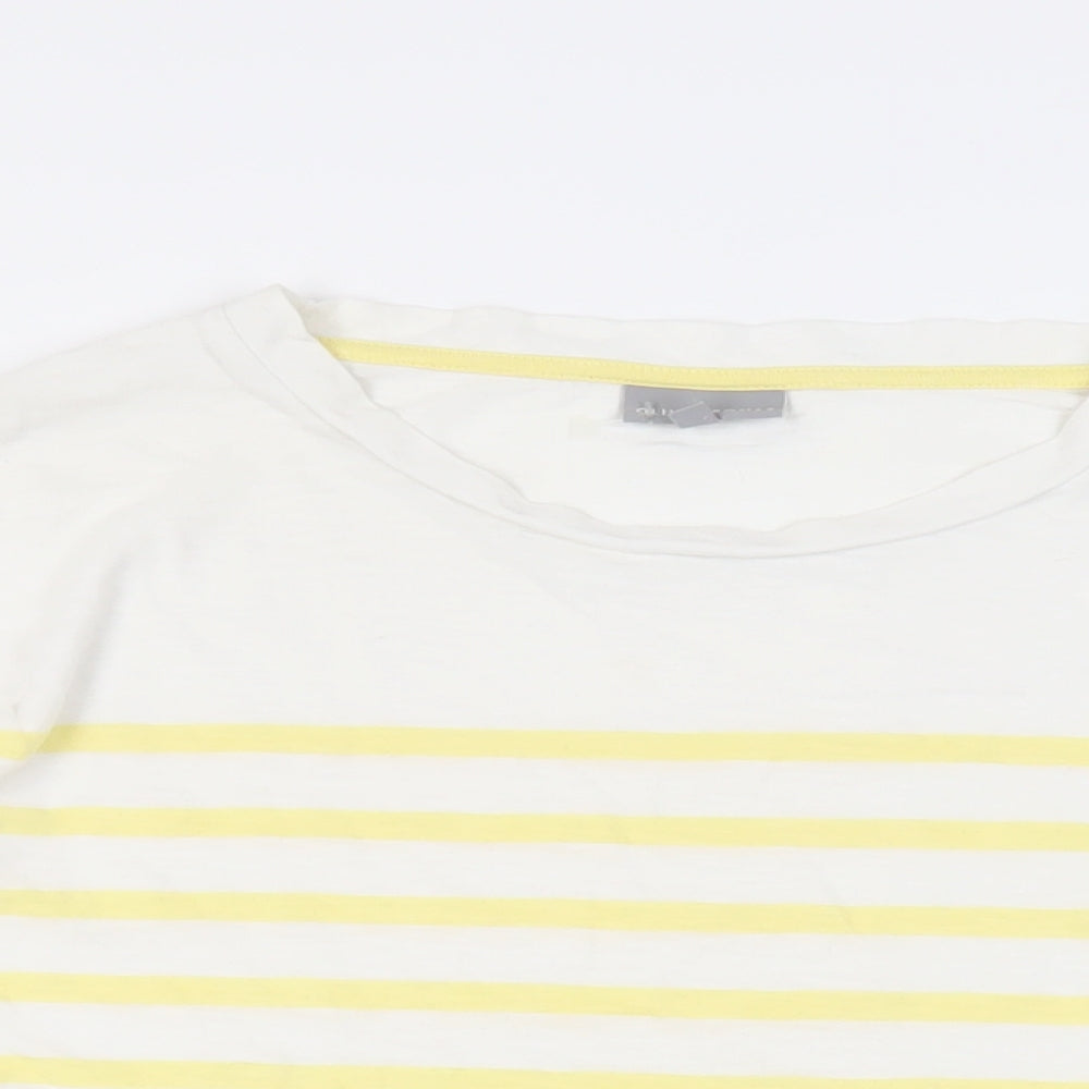 Oliver Bonas Womens White Striped Cotton Basic T-Shirt Size 14 Round Neck